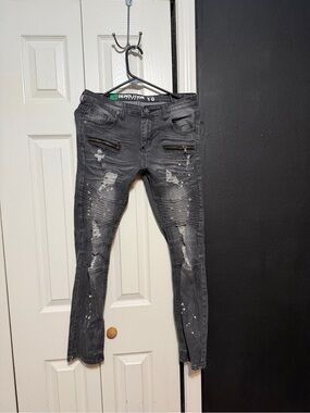 Demolition Black Skinny Distressed Moto Jeans for Men